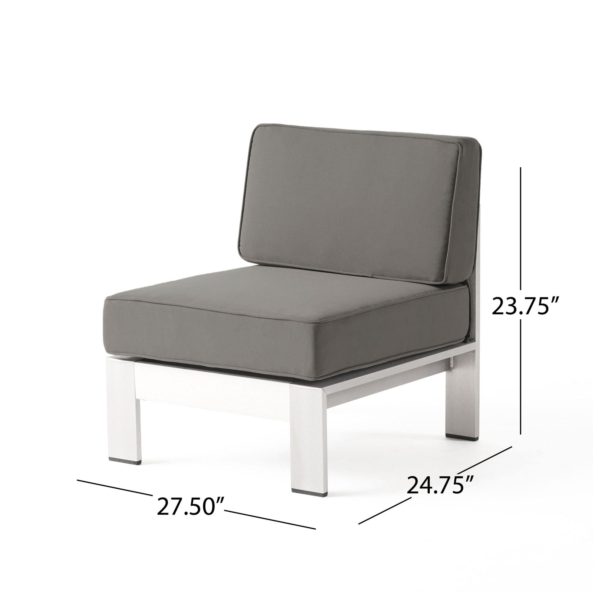 Outdoor aluminum armless chair with cushion silver by HouseOfZazla on Tampa Home & Garden Store
