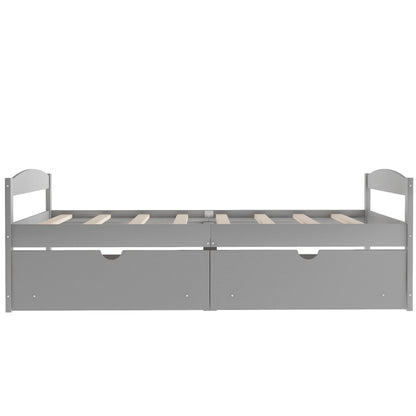 Platform bed with 2 built-in drawers in gray wood finish by HouseOfZazla storage bed on Tampa Home & Garden Store