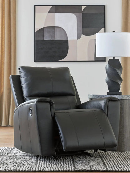 Glossmore Rocker Recliner by Unique Piece Furniture in black leather upholstery on Tampa Home & Garden Store