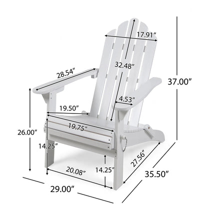 Aurascape Outdoor Acacia Wood Foldable Adirondack Chair by HouseOfZazla with dimension overlays on Tampa Home & Garden Store