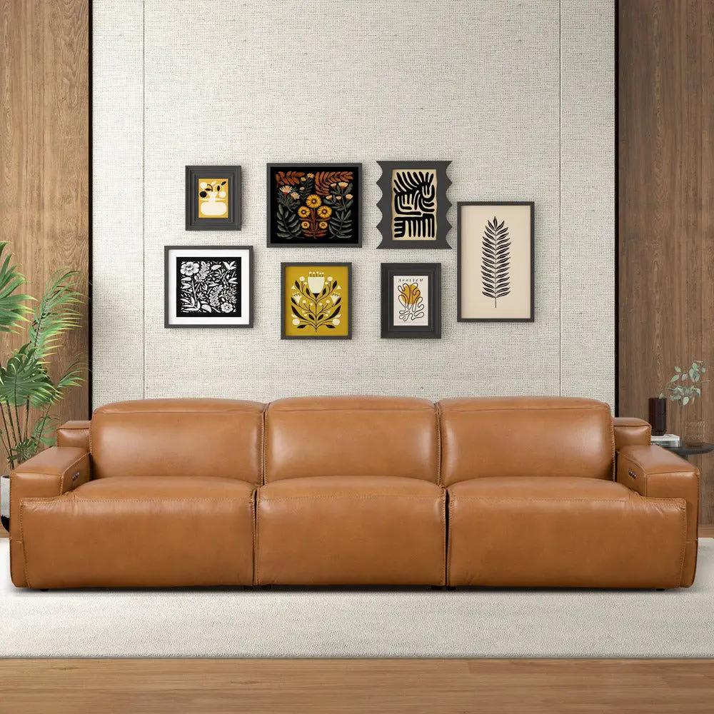 Urbana triple power reclining sofa tan leather by Unique Piece Furniture on Tampa Home & Garden Store