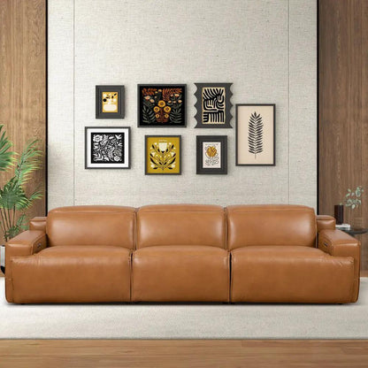 Urbana triple power reclining sofa tan leather by Unique Piece Furniture on Tampa Home & Garden Store