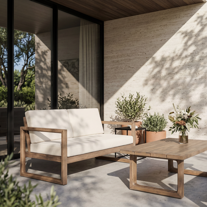 Outdoor Acacia Wood Loveseat and Coffee Table Set