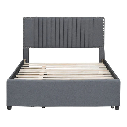 Upholstered Platform Bed With Drawers Headboard