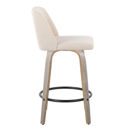 Toriano Stool set of 2, beige upholstery, seat and back, wood legs on Tampa Home & Garden Store