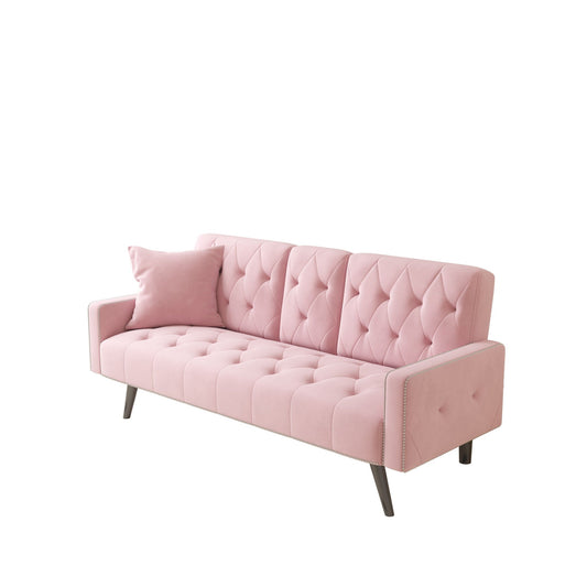 Pink Velvet Sofa Bed With Nailhead And The Frame