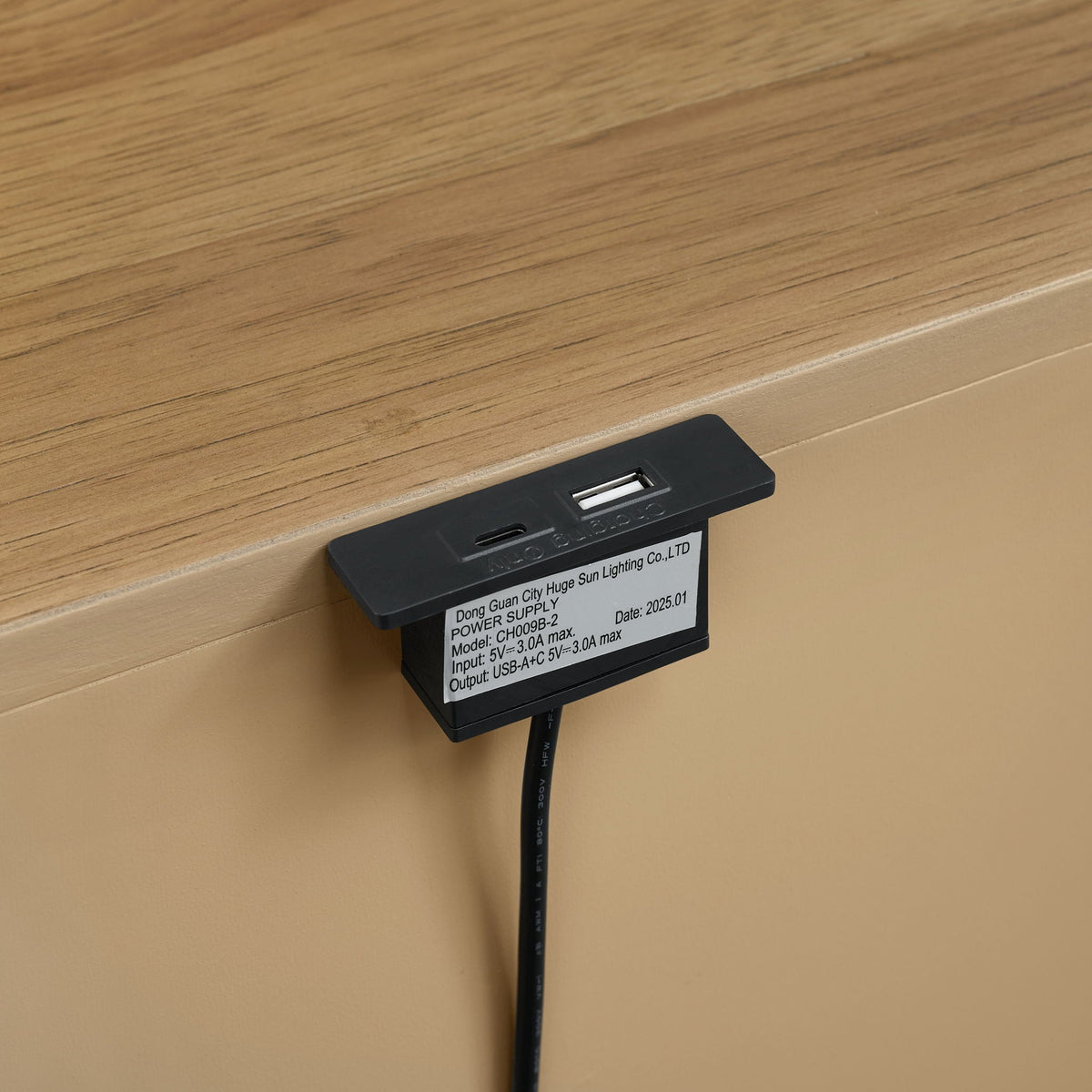 2-drawer nightstand USB charging module on brown wood surface with USB port on Tampa Home & Garden Store