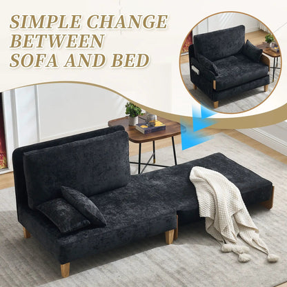 Mid Century Modern Foldable Sofa Bed, 3 Pillows