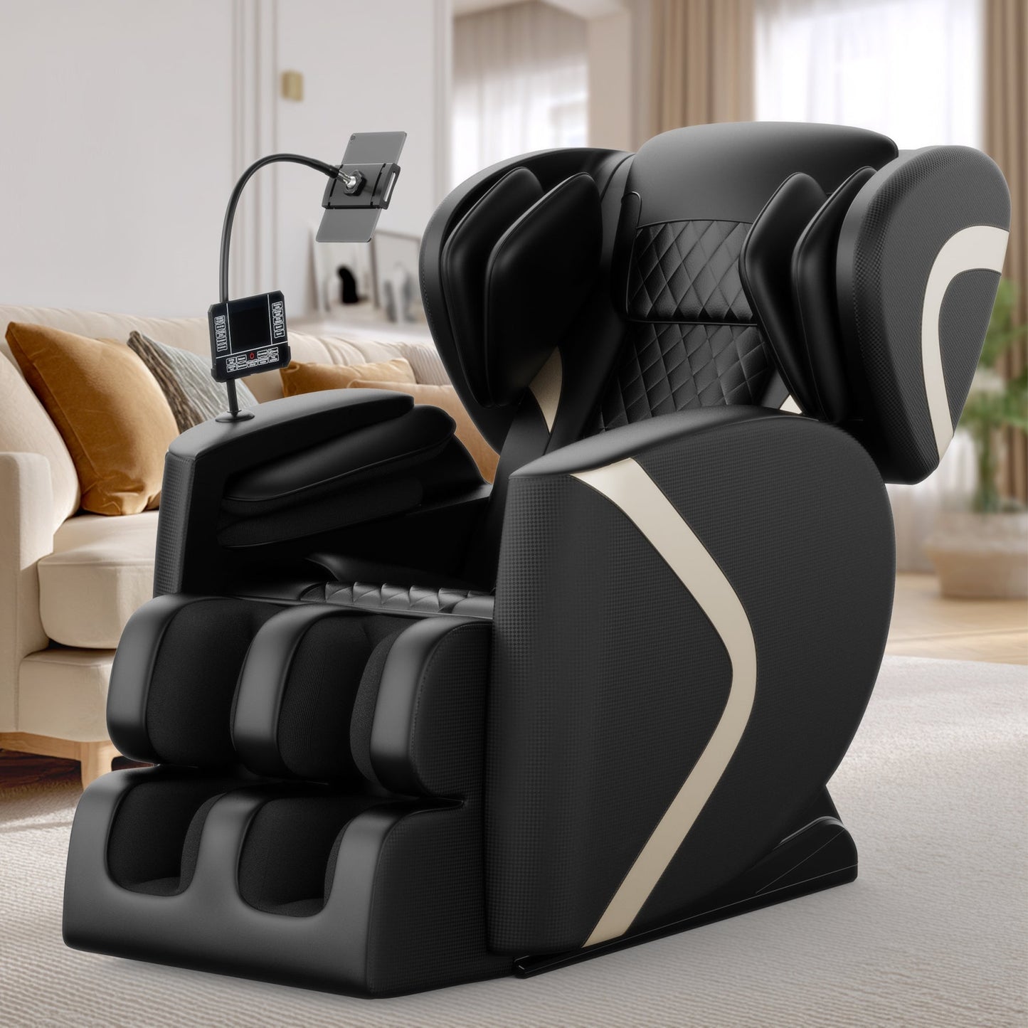 Massage chair recliner by HouseOfZazla in black leather with zero-G gravity and air pressure on Tampa Home & Garden Store