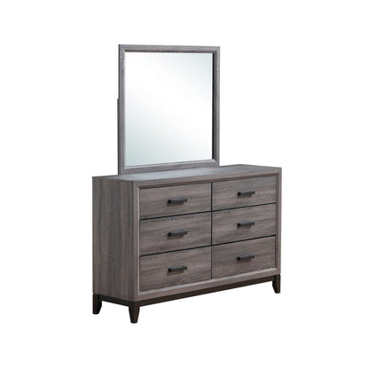 Mirage Mirror with Wood Trim in dark gray by HouseOfZazla, displayed above a wood dresser on Tampa Home & Garden Store