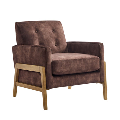 Tufted back accent armchair by HouseOfZazla in dark brown with gold-toned wooden legs on Tampa Home & Garden Store