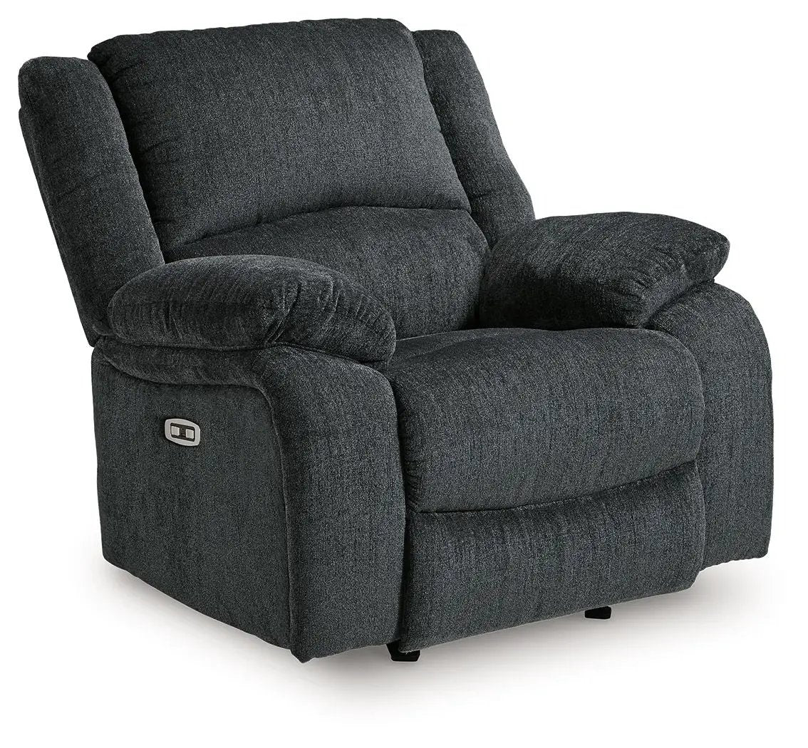Draycoll rocker recliner in dark gray fabric with plush cushions and side lever on Tampa Home & Garden Store