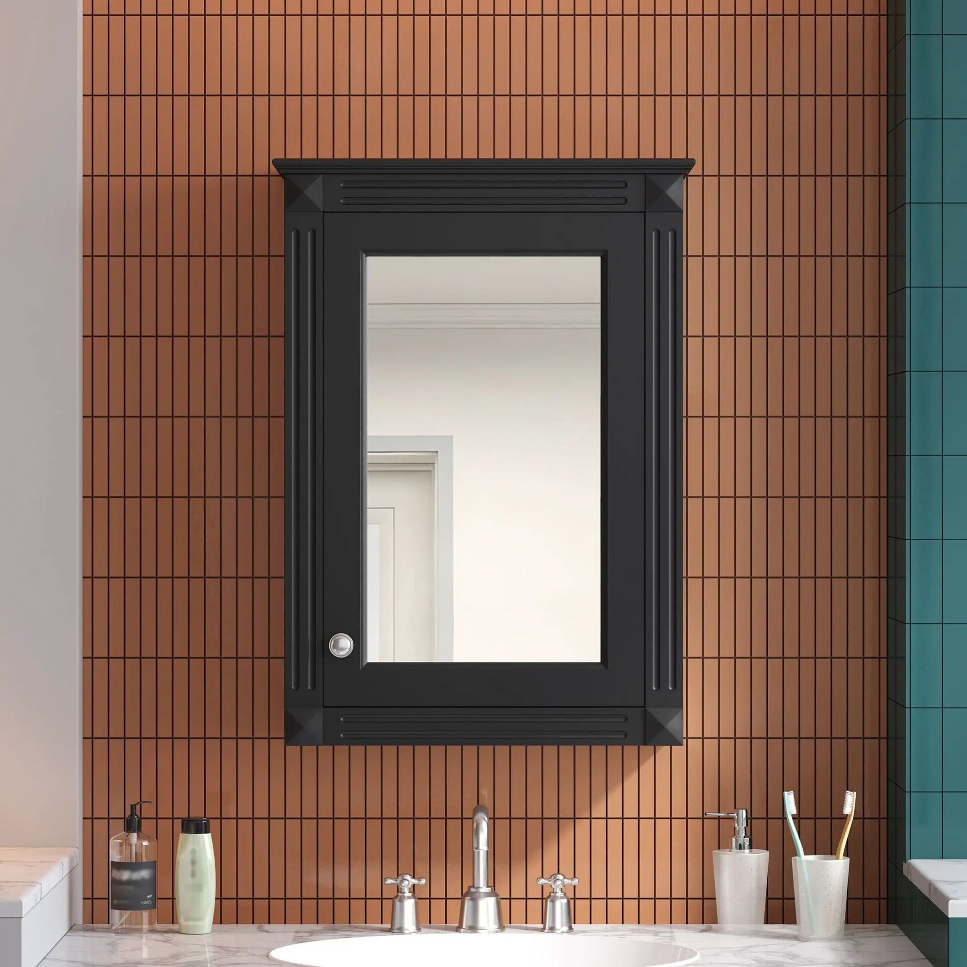 Wall mounted medicine cabinet with mirror, black finish, over-toilet design, Unique Piece on Tampa Home & Garden Store