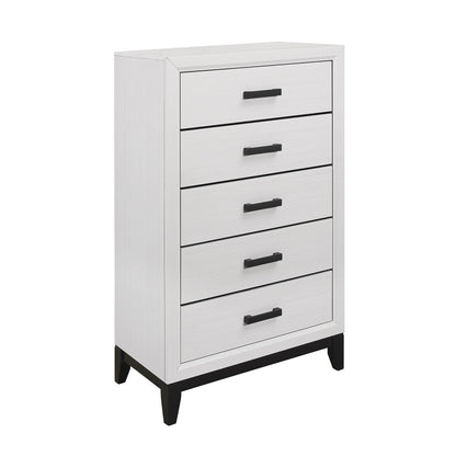 Mirage five-drawer accent chest in white-gray finish with black bar pulls and dark legs HouseOfZazla on Tampa Home & Garden Store