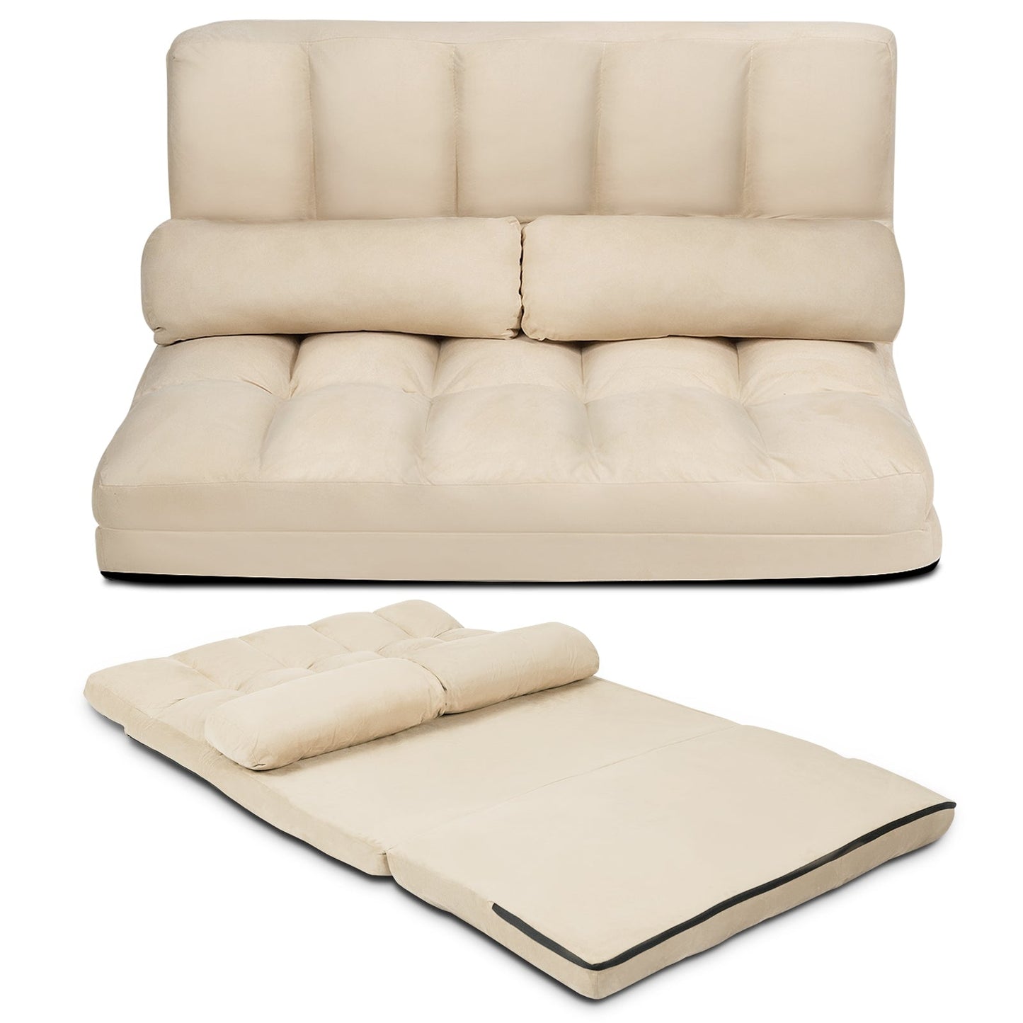 Sofá Cama Plegable de Suelo de 6 Posiciones con Funda de Tela Desmontable - Beige