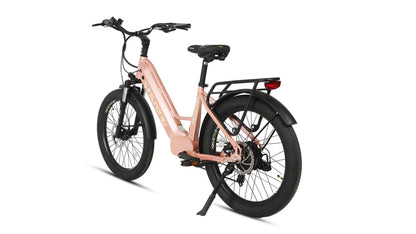 META26 1.0 e-bike pink stepthrough frame with rear rack and disc brakes fat tires by EUNORAU on Tampa Home & Garden Store