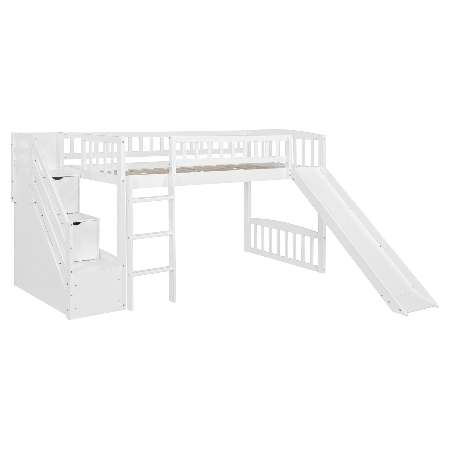 Loft Stairway Bed with 2 Drawers, white finish, includes ladder and slide by HouseOfZazla on Tampa Home & Garden Store