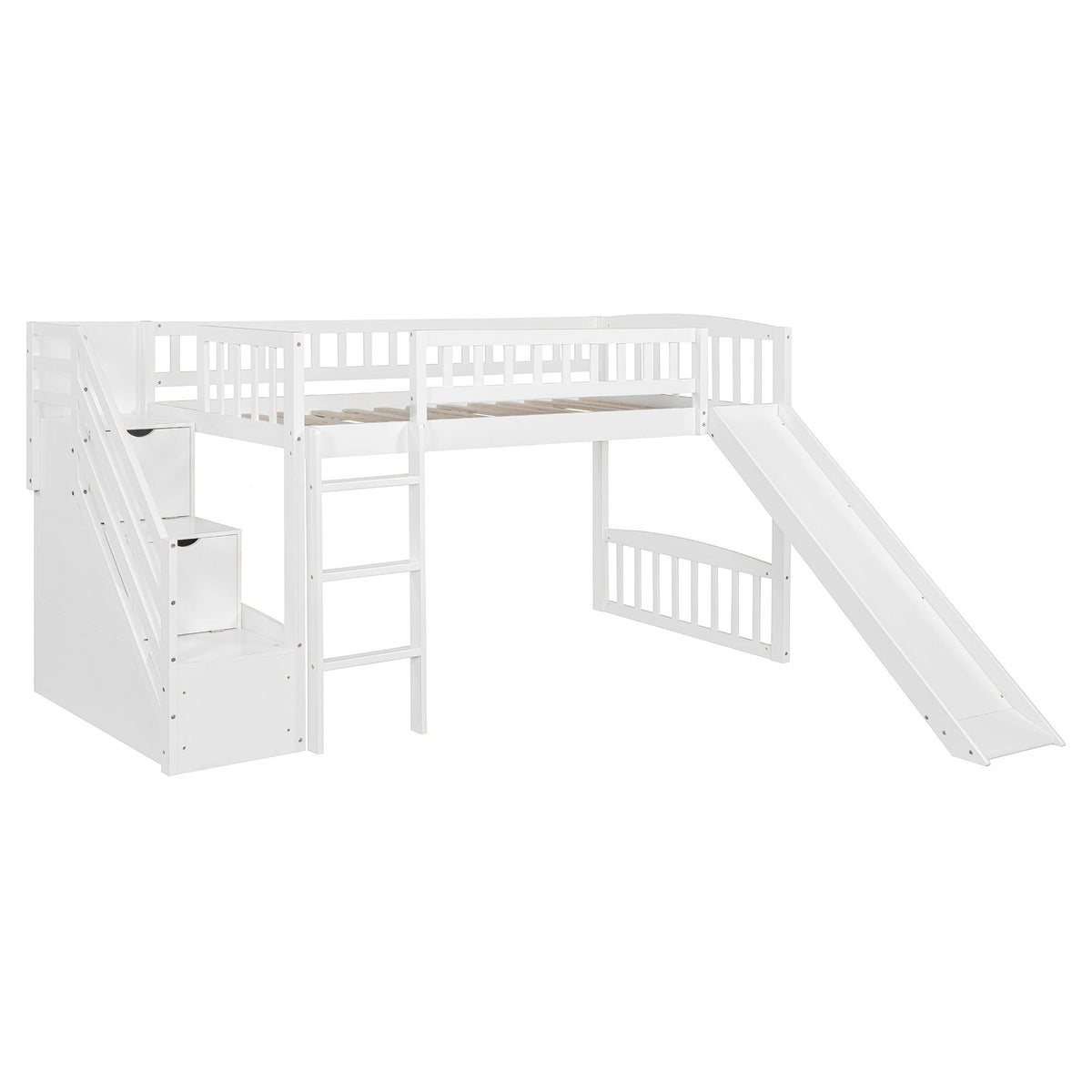 Loft Stairway Bed with 2 Drawers, white finish, includes ladder and slide by HouseOfZazla on Tampa Home & Garden Store