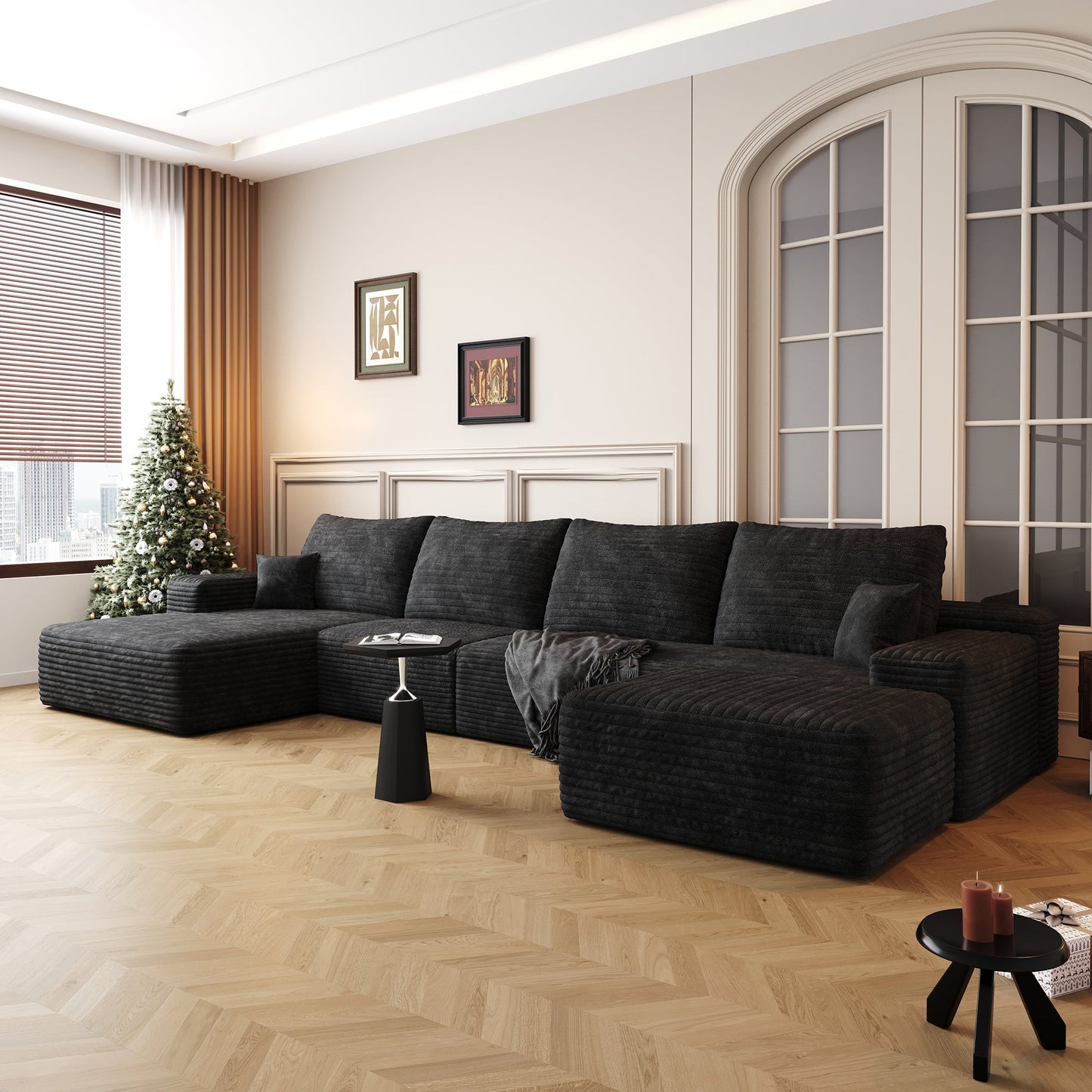 135-inch Cloud sectional sofa with 1 ottoman in dark charcoal fabric, L-shaped on Tampa Home & Garden Store
