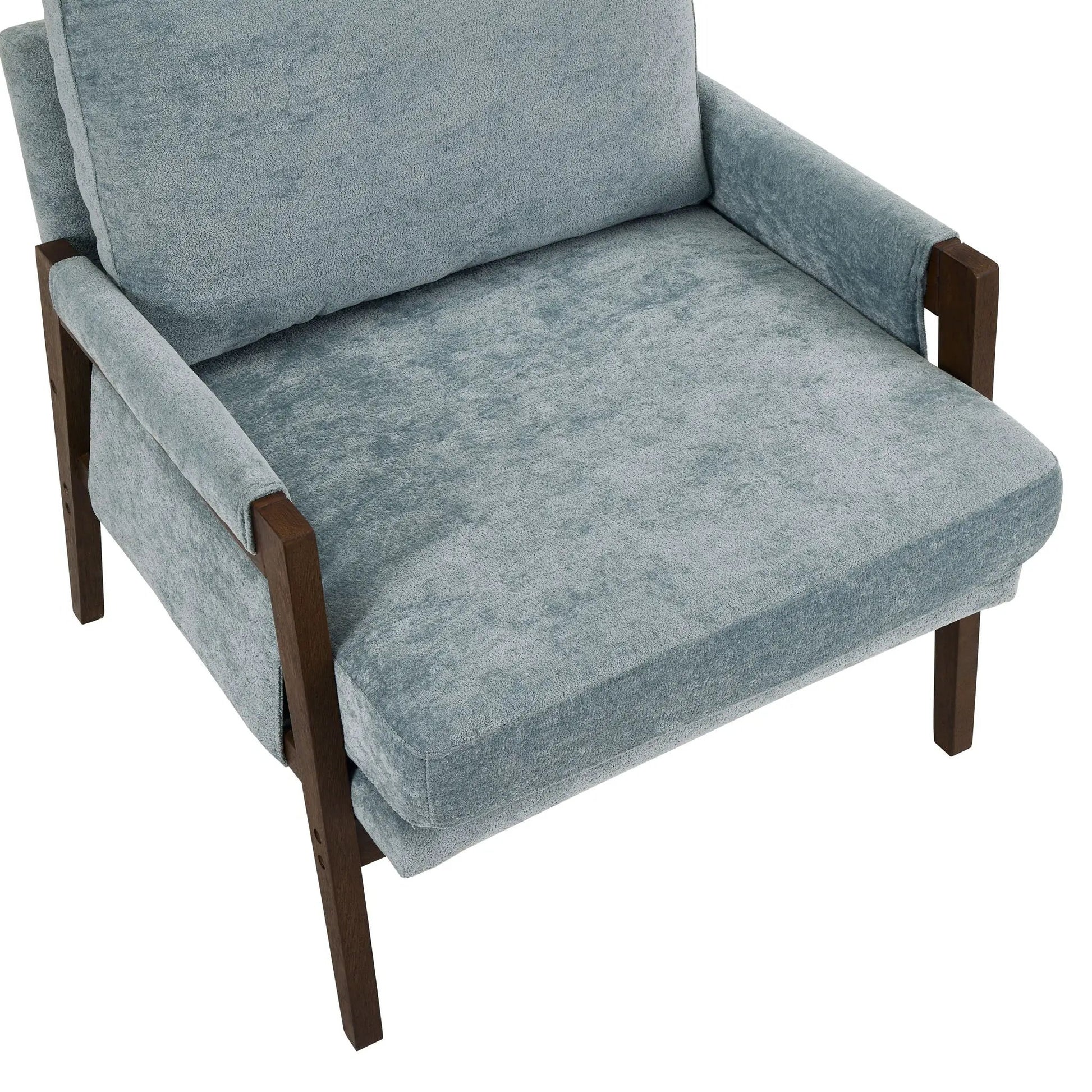 Kelly mid-century velvet accent armchair in blue with dark wood legs on Tampa Home & Garden Store