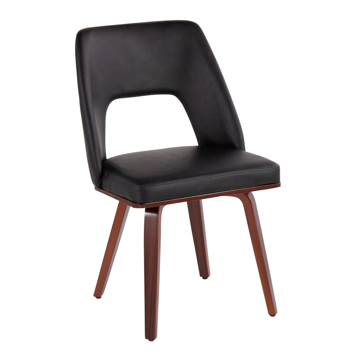 Mid-Century Modern Upholstered Chair Set in black faux leather with walnut finish legs on Tampa Home & Garden Store