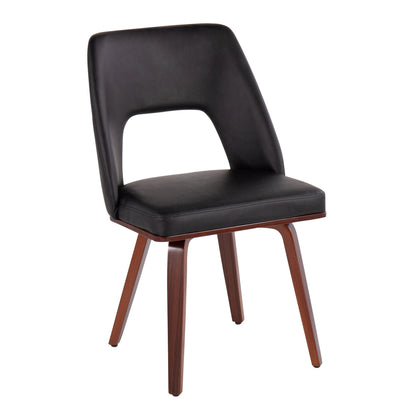 Mid-Century Modern Upholstered Chair Set in black faux leather with walnut finish legs on Tampa Home & Garden Store