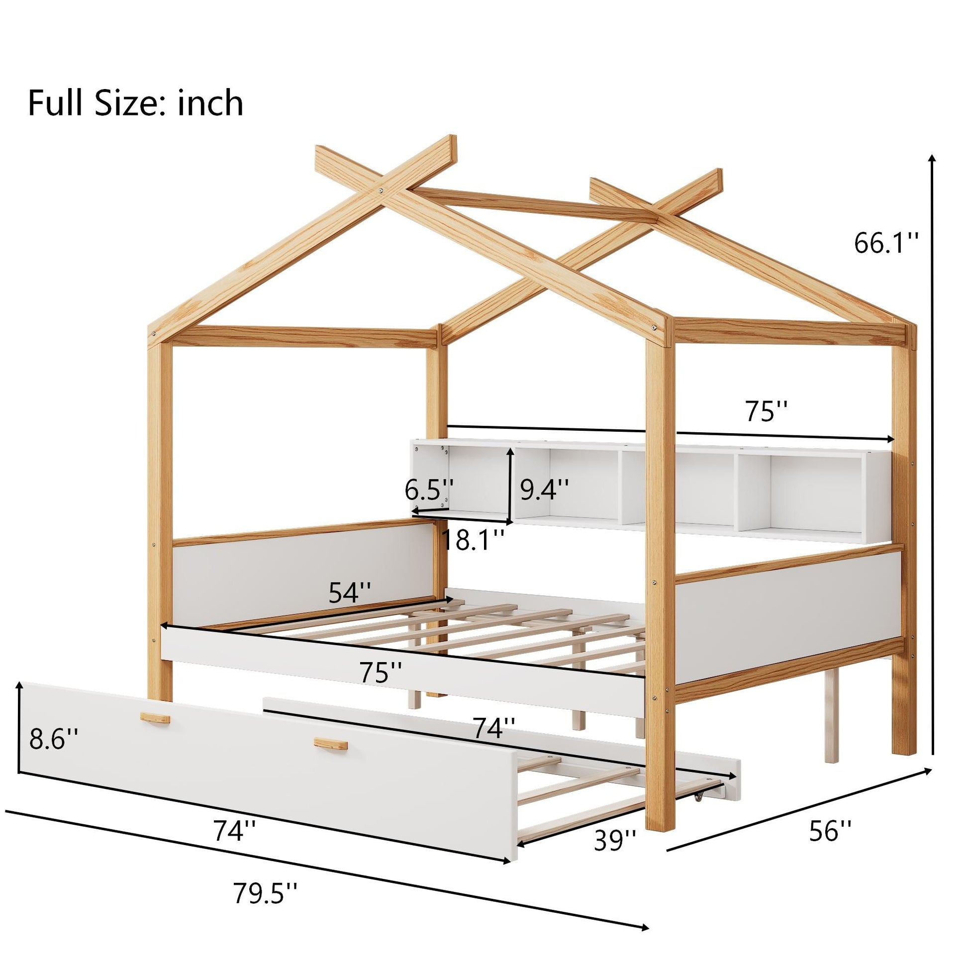 House Bed With Bookshelf Storage in natural wood with built-in drawers by HouseOfZazla on Tampa Home & Garden Store