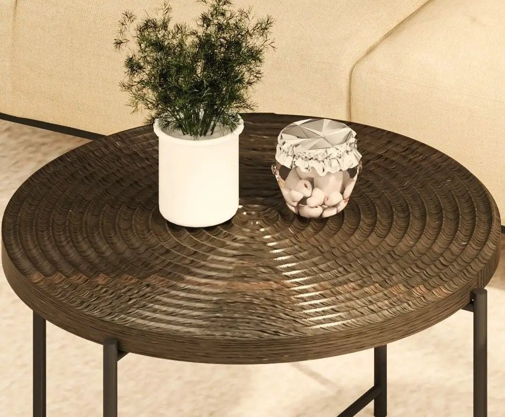 Coffee and end table set distressed circular top with black metal legs set of 2 on Tampa Home & Garden Store