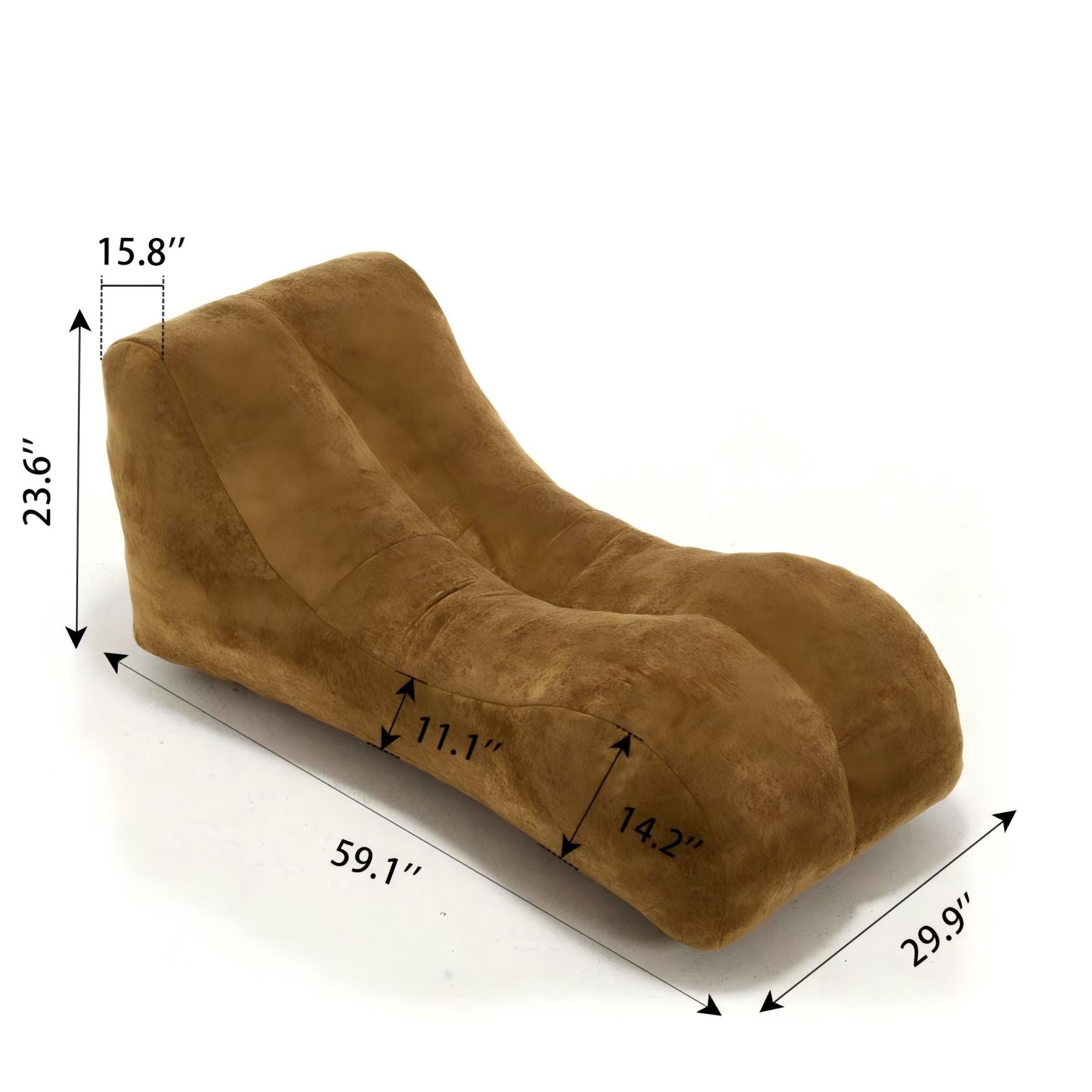 Bean bag sofa chair HouseOfZazla brown suede fabric with sponge filling, chaise style on Tampa Home & Garden Store