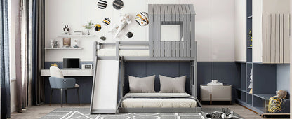 Loft bunk bed with playhouse in gray farmhouse style, ladder and slide by HouseOfZazla on Tampa Home & Garden Store