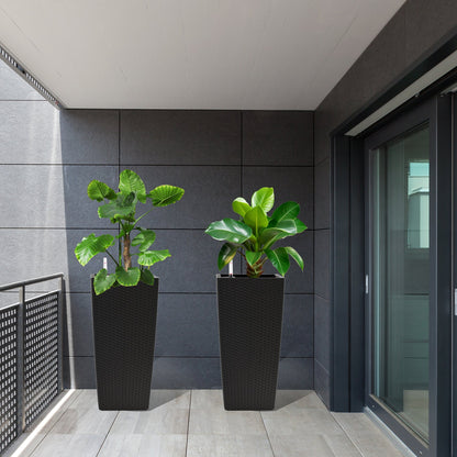 Pack of 2 square planters with automatic watering system in black woven texture HouseOfZazla on Tampa Home & Garden Store