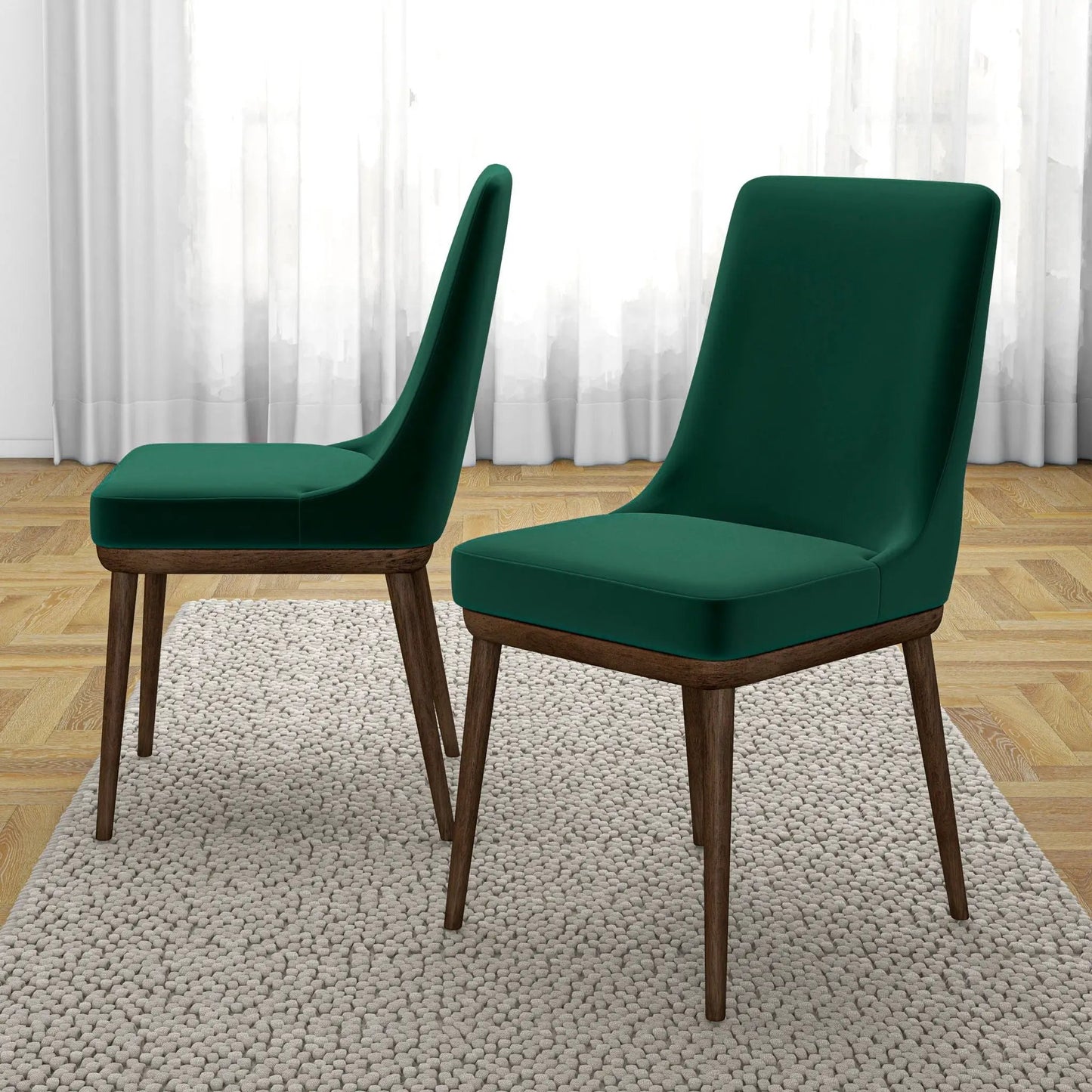 Kate - Mid-Century Modern Dining Chair set of 2 emerald green with wood legs on Tampa Home & Garden Store