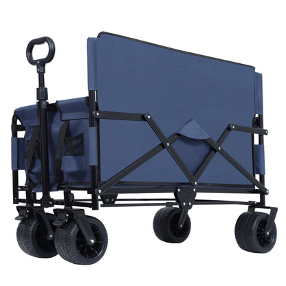 3-in-1 Convertible Folding Wagon Cart with bench seat and storage in navy blue HouseOfZazla wagon on Tampa Home & Garden Store