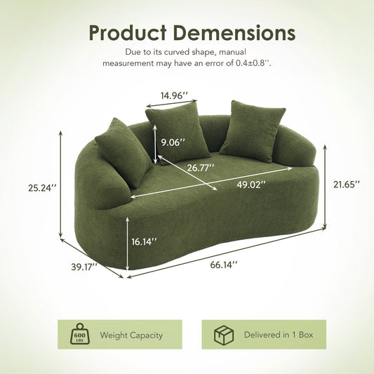 HouseOfZazla compression loveseat sofa in olive green plush fabric with curved silhouette on Tampa Home & Garden Store
