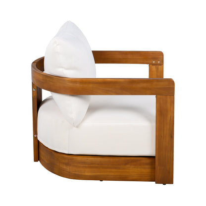 Premium Acacia Wood Outdoor Club Chair with white cushion and brown finish by HouseOfZazla on Tampa Home & Garden Store