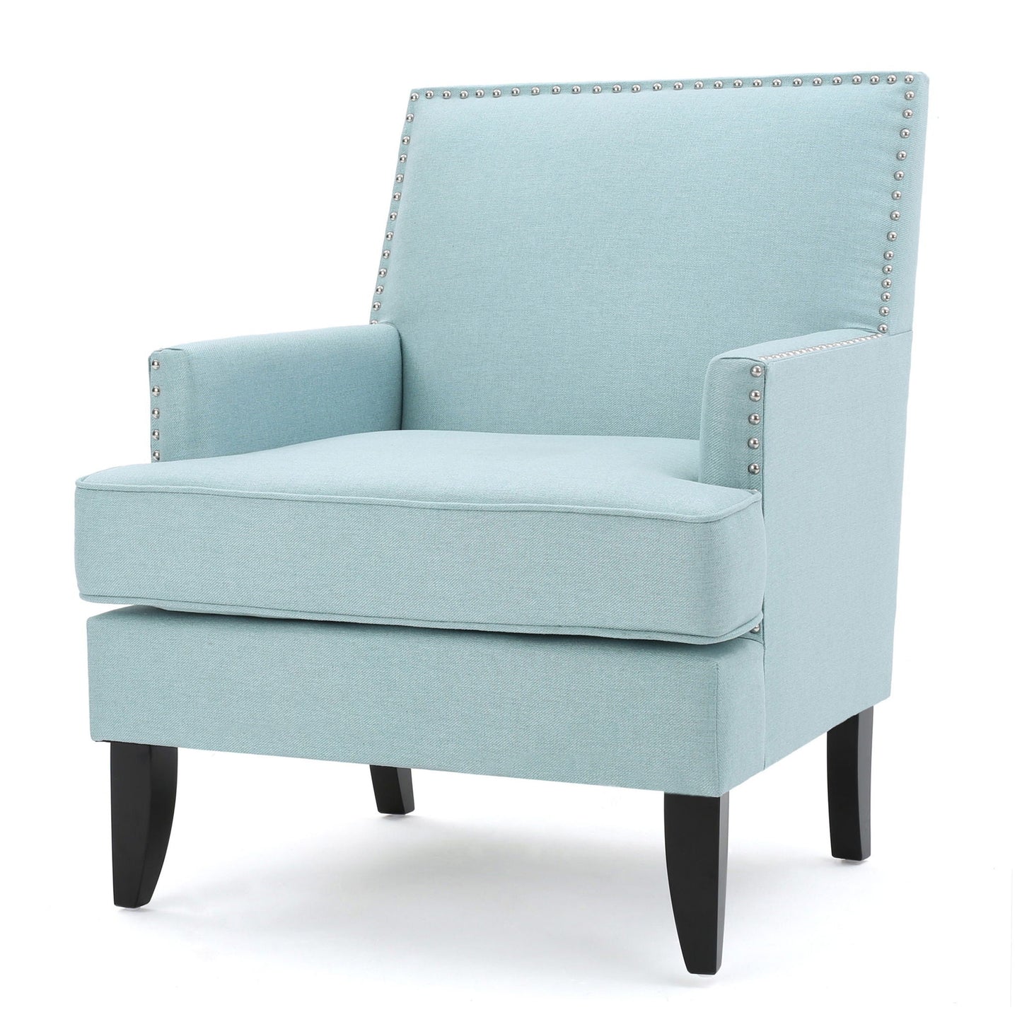 Serenada Upholstered Club Chair with nailhead trim and tapered birch legs in blue fabric on Tampa Home & Garden Store