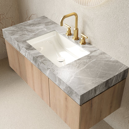 MURI 48in bathroom vanity & sink, floating plywood cabinet with grey marble countertop on Tampa Home & Garden Store