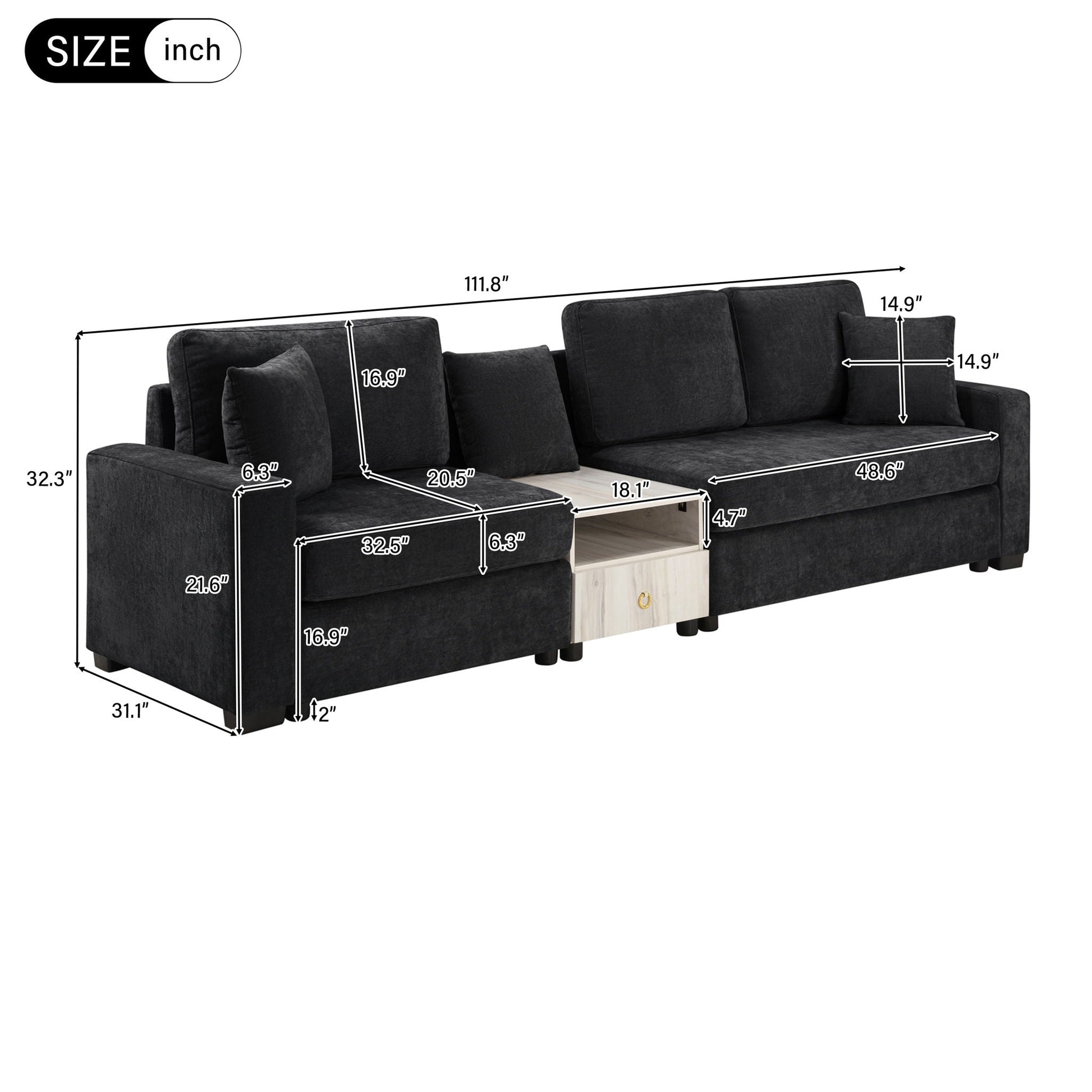 Modular sofa couch with storage armrest & console dark fabric by HouseOfZazla sofa on Tampa Home & Garden Store