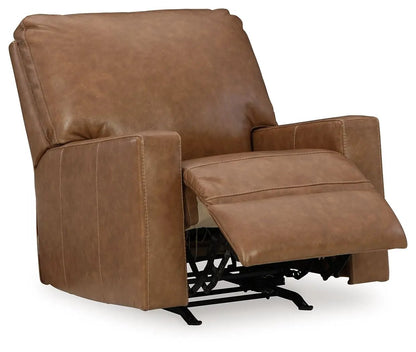 Bolsena rocker recliner in brown leather with extended footrest, single chair on Tampa Home & Garden Store