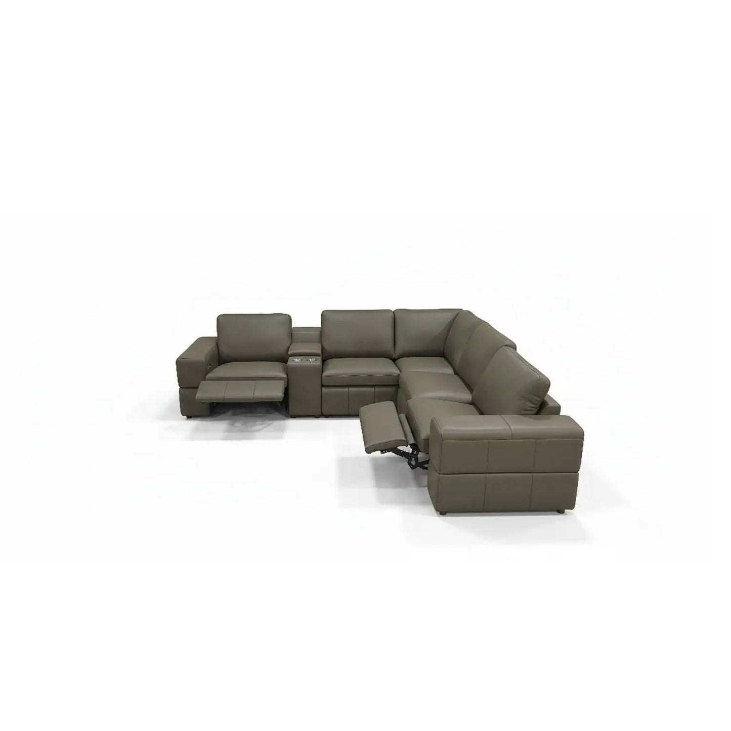 Upholstered Large Arms Sectional With Recliner Seats in olive faux leather by Unique Piece Furniture on Tampa Home & Garden Store
