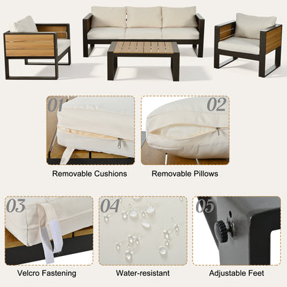Four Piece Aluminum Outdoor Patio Set for Five