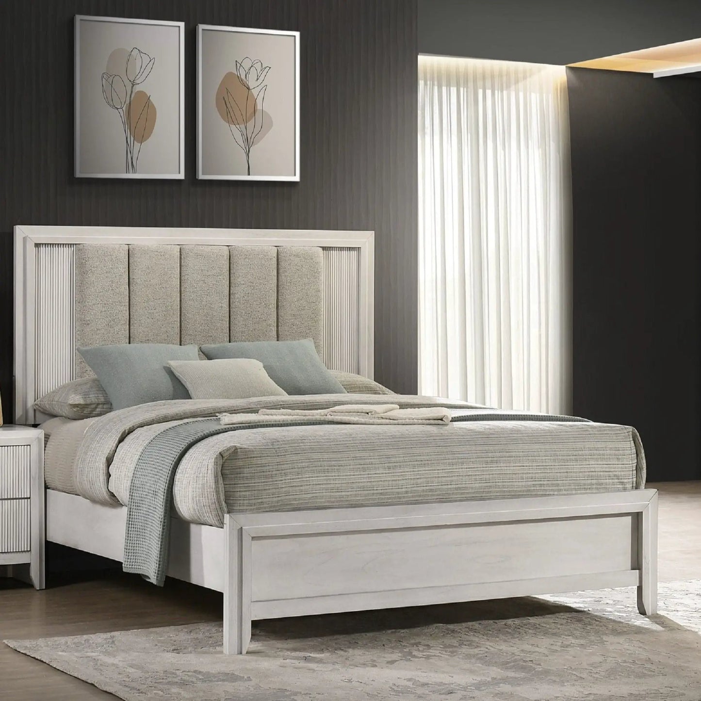 Plush Upholstered Headboard and Framed Bed