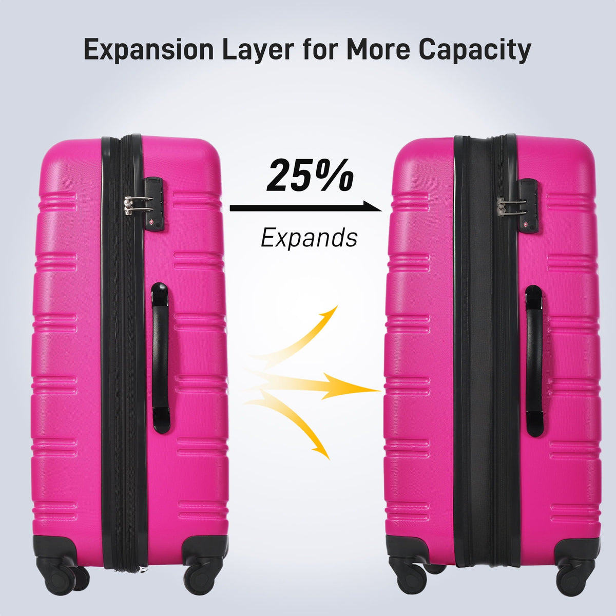 2 pink hardshell luggage spinner suitcases with expansion graphic on Tampa Home & Garden Store