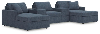 Modmax Ink sectional four-seat sofa in blue denim with glass-top consoles by Unique Piece Furniture on Tampa Home & Garden Store