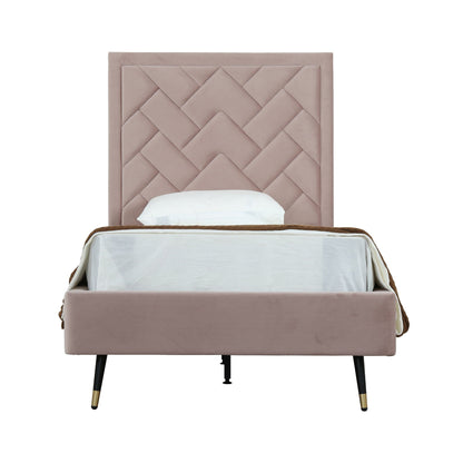Crosby bed by HouseOfZazla with upholstered headboard and slats in blush fabric, diamond tufting on Tampa Home & Garden Store