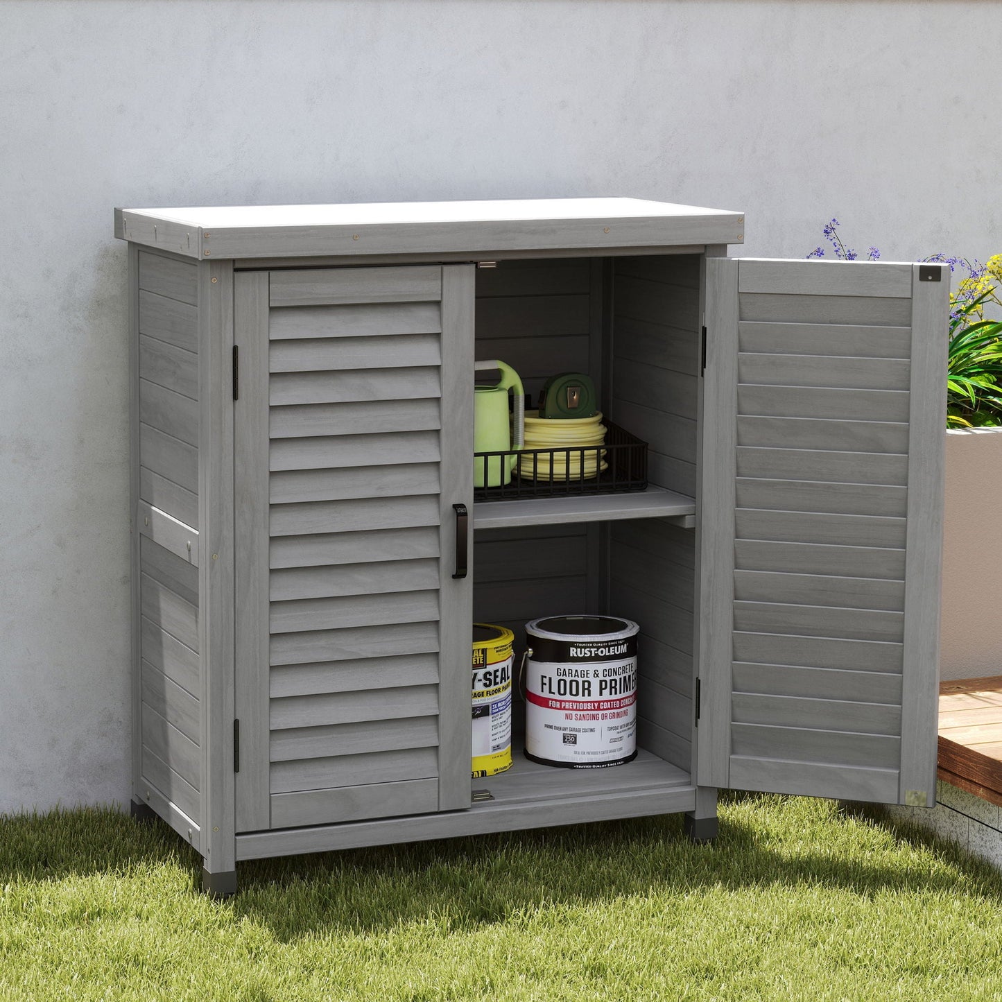 Outdoor Potting Bench With Metal Top and Cabinet