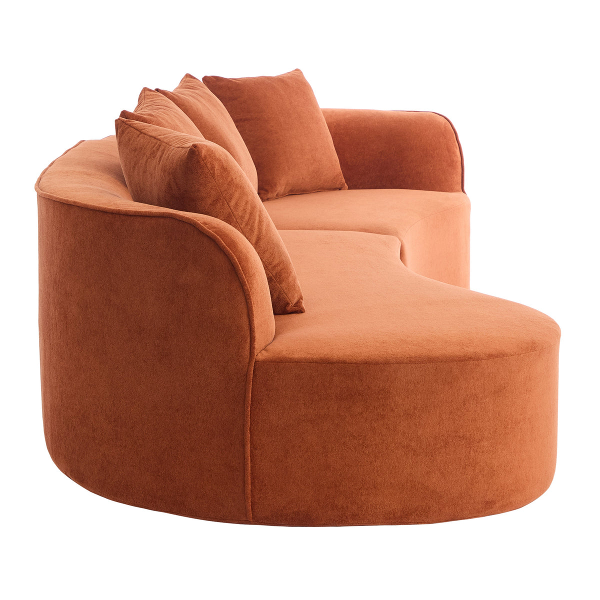 HouseOfZazla 126-inch curved sectional sofa in dark orange full-foam fabric with plush cushions on Tampa Home & Garden Store