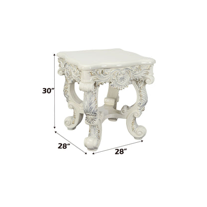 Adara Elegant White Coffee Table by HouseOfZazla, ornate carved white finish with scrollwork, 28in square on Tampa Home & Garden Store
