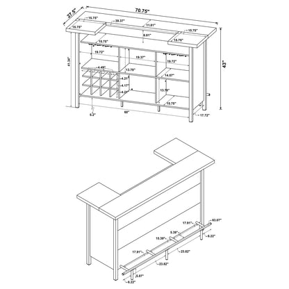 Lampton Freestanding Home Bar Oak with open shelves and wine racks blueprint on Tampa Home & Garden Store