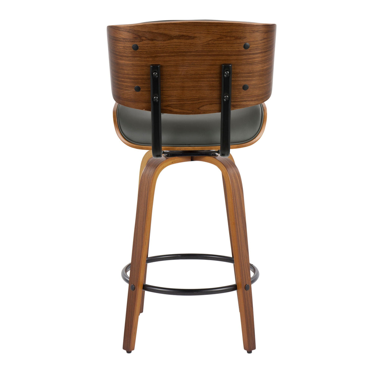Mid-Century Modern Counter Stool with wood grain and black metal legs, footrest, set of 2 on Tampa Home & Garden Store